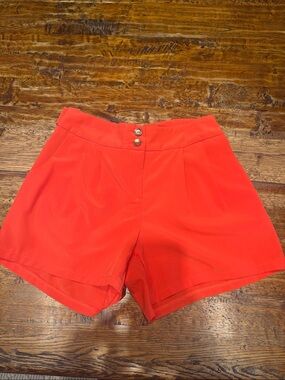 High-Waist Red Tailored Shorts with Double Button Waist